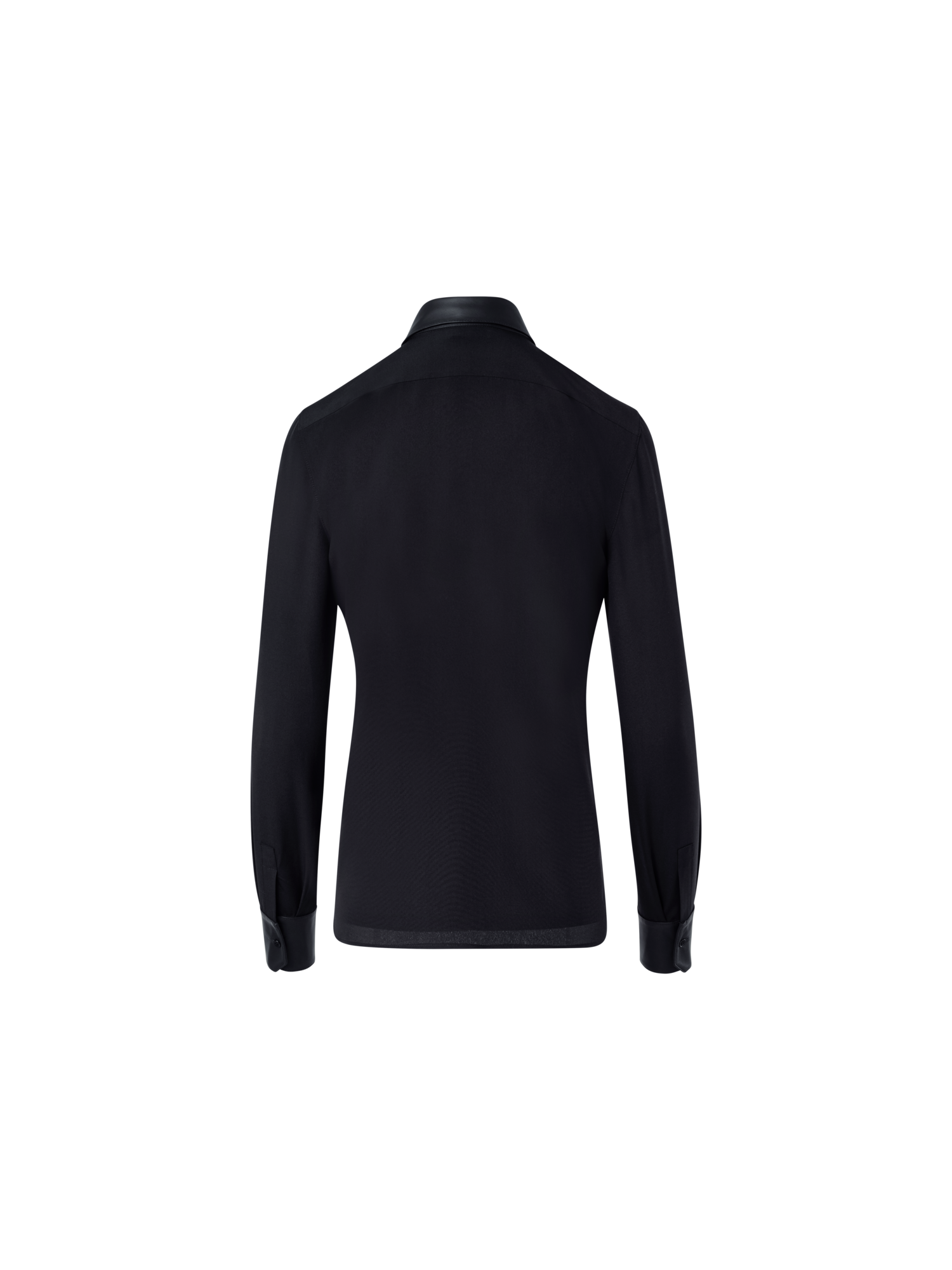 Designer Seidenbluse mit Ledereinsätzen - Schwarz
