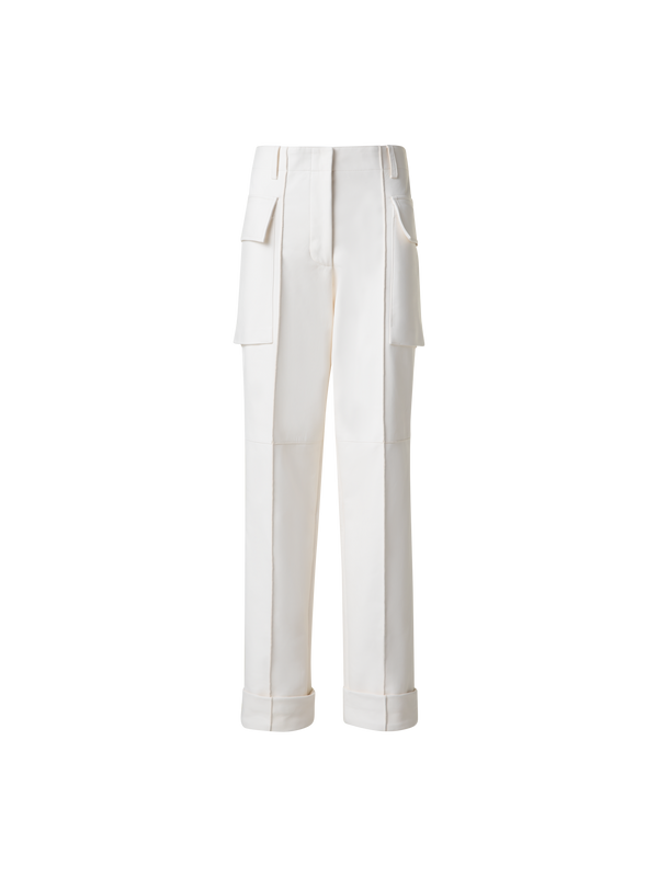 Designer Cargohose aus Leder - Ecru - Weiss