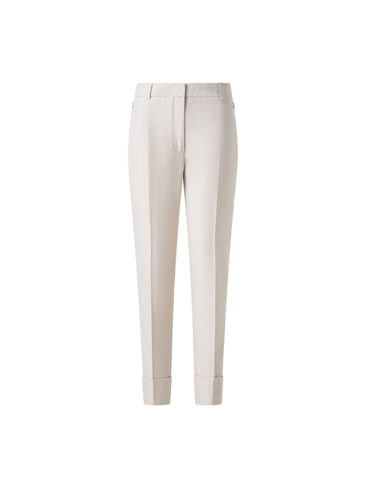 Designer Tapered Hose aus Baumwoll-Seiden-Doubleface - Grau - Beige