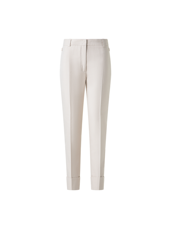 Designer Tapered Hose aus Baumwoll-Seiden-Doubleface - Grau - Beige