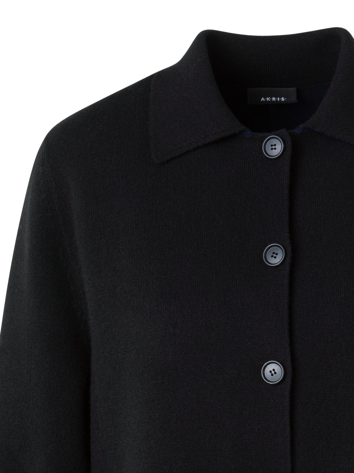 Designer Kaschmir Doubleface Kurz Strickmantel Bi-Color - Dunkelblau - Blau