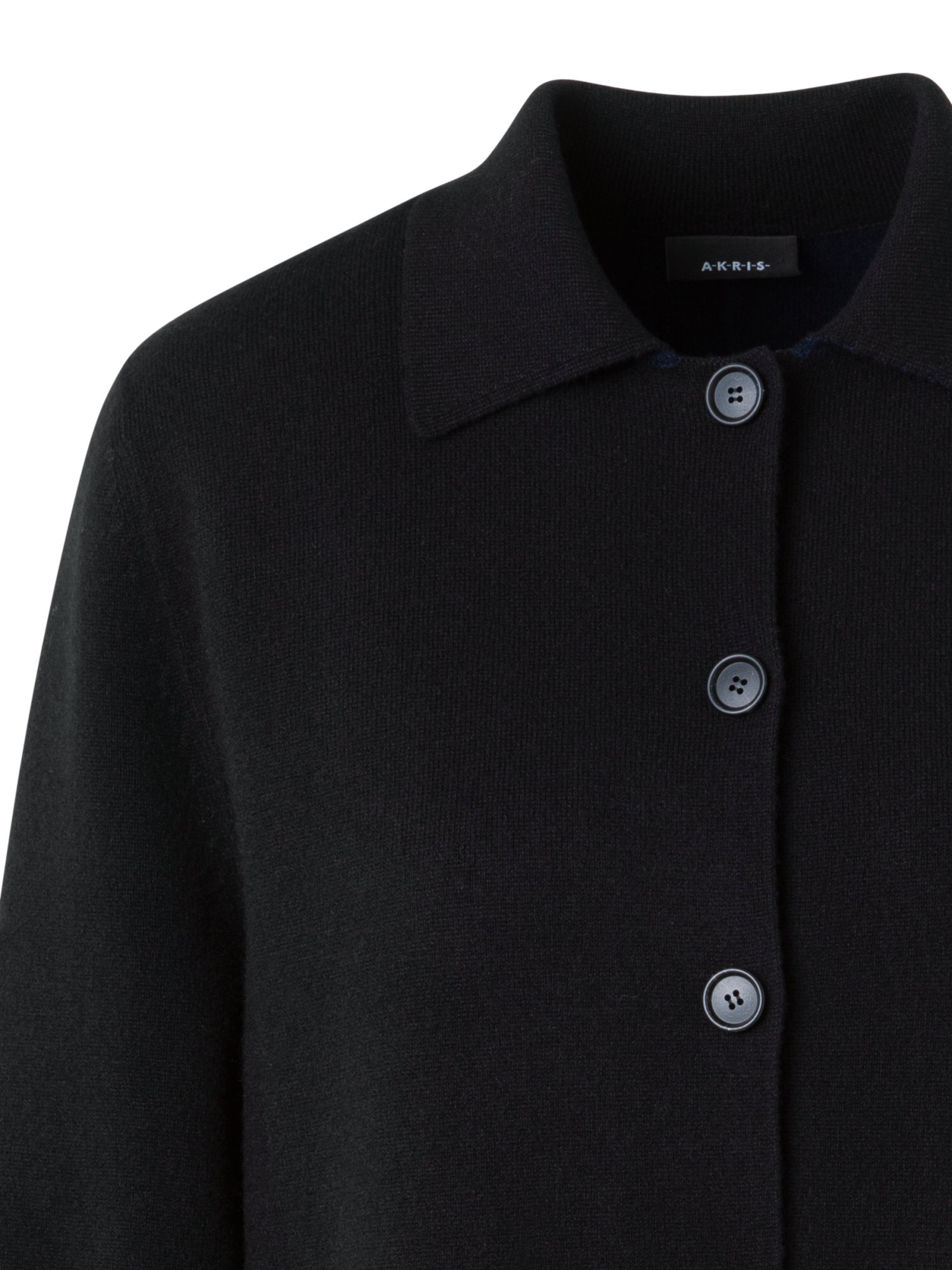 Designer Kaschmir Doubleface Kurz Strickmantel Bi-Color - Dunkelblau - Blau