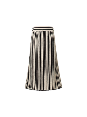 Designer Gestreifter Midi-Strickrock aus Baumwolle - Schwarz - Bunt - Ecru