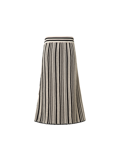 Designer Gestreifter Midi-Strickrock aus Baumwolle - Schwarz - Bunt - Ecru