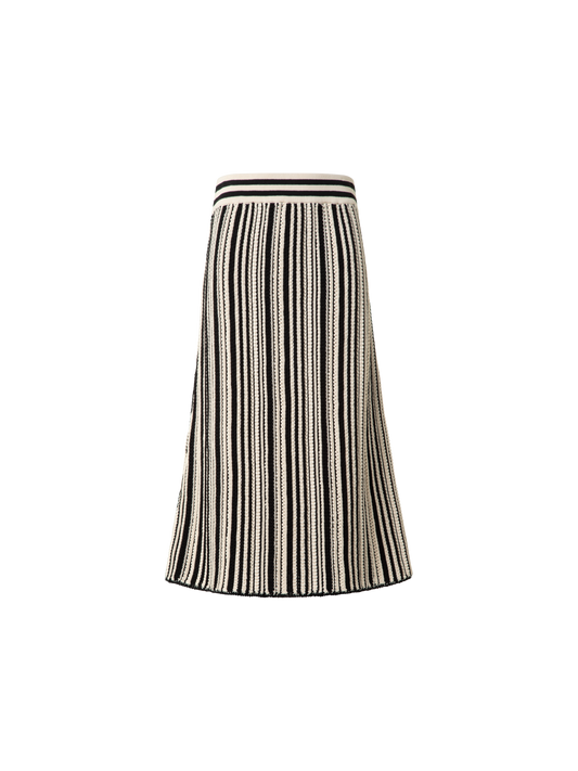 Designer Gestreifter Midi-Strickrock aus Baumwolle - Schwarz - Bunt - Ecru