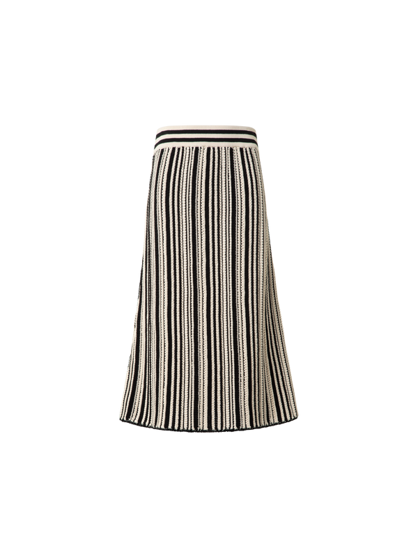 Designer Gestreifter Midi-Strickrock aus Baumwolle - Schwarz - Bunt - Ecru