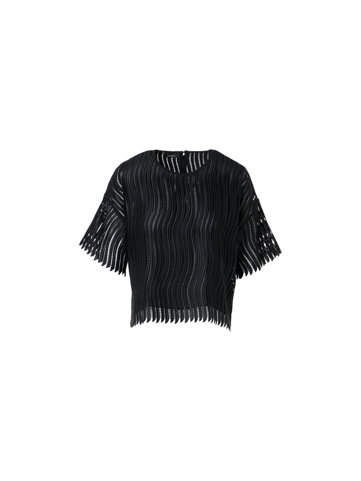Designer Kastige Bluse aus Wave-Guipure - Schwarz
