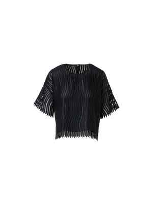 Designer Kastige Bluse aus Wave-Guipure - Schwarz