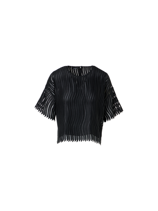 Designer Kastige Bluse aus Wave-Guipure - Schwarz