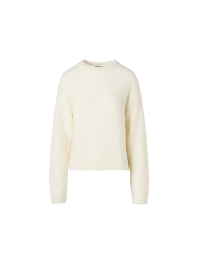 Designer Langärmeliger Strickpullover aus Kaschmir-Seide-Bouclé - Ecru