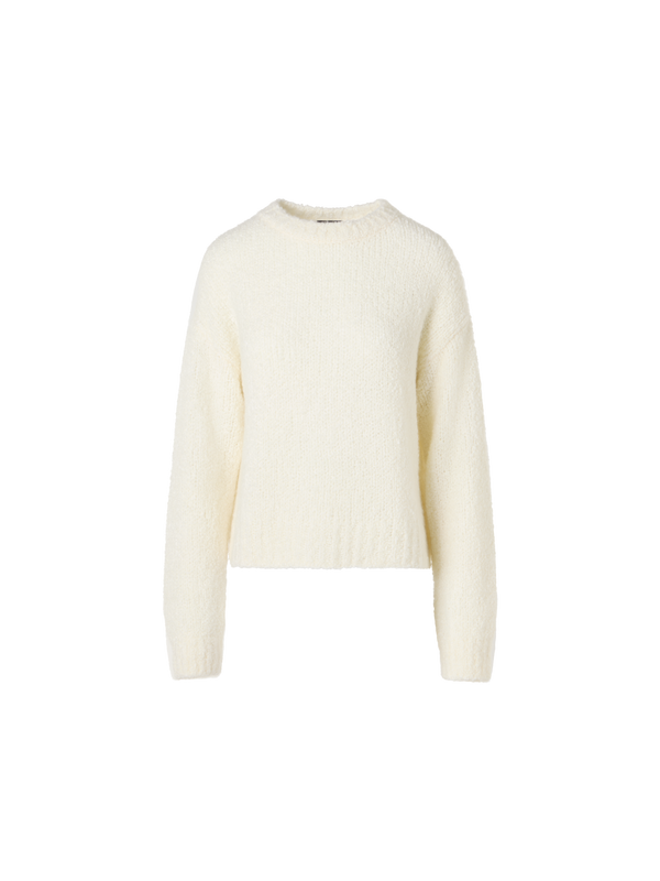 Designer Langärmeliger Strickpullover aus Kaschmir-Seide-Bouclé - Ecru