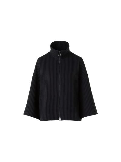 Designer Boxy Strukturkord  Wolle Kaschmir Jacke - Schwarz