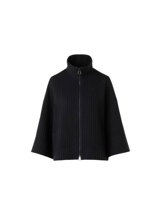 Designer Boxy Strukturkord  Wolle Kaschmir Jacke - Schwarz