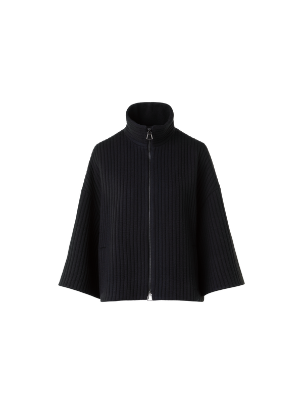 Designer Boxy Strukturkord  Wolle Kaschmir Jacke - Schwarz