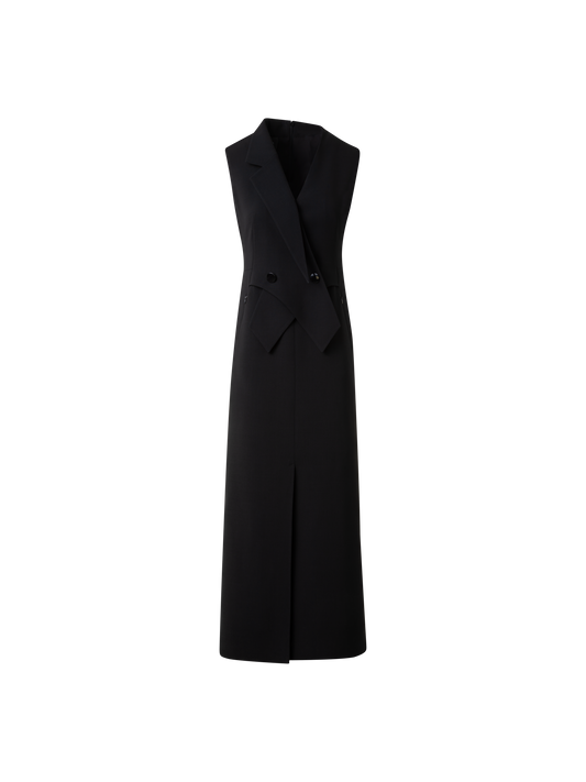 Designer Ärmelloses Blazerkleid in Woll-Doubleface - Schwarz