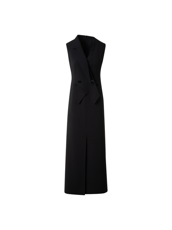 Designer Ärmelloses Blazerkleid in Woll-Doubleface - Schwarz