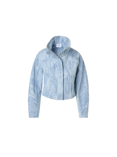 Designer Taillierte Cropped-Jacke aus Jacquard-Denim - Blau