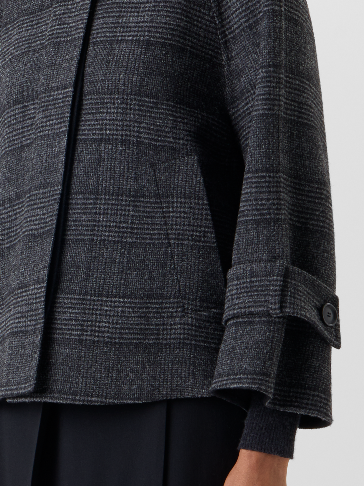 Designer Kurze A-Linien-Jacke mit Glencheck - Schwarz - Grau - Bunt 