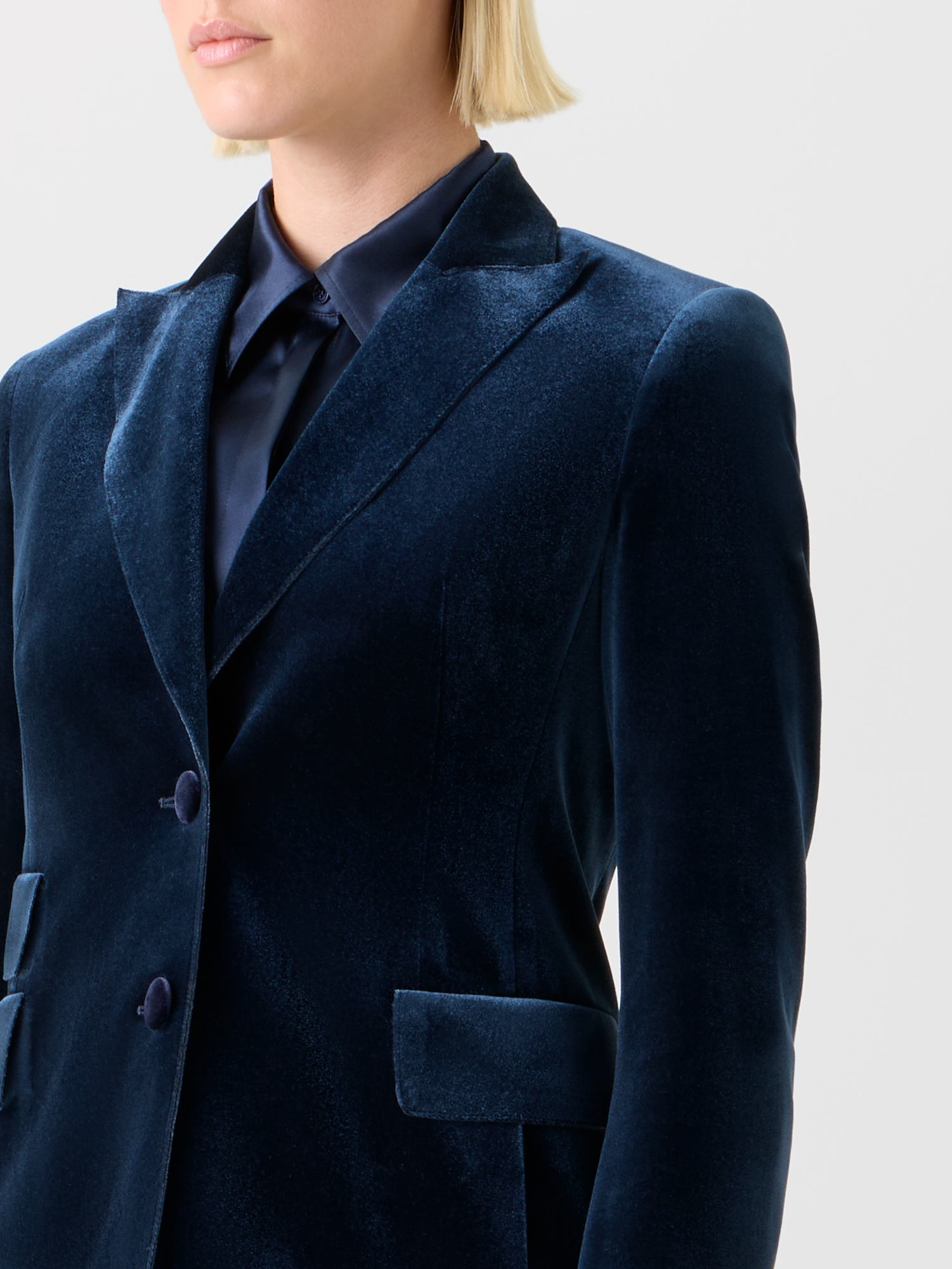 Designer Langer Stretch Techno Samt Blazer - Dunkelblau - Blau 