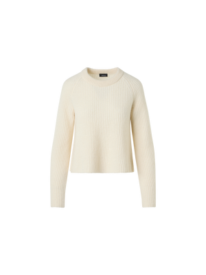 Designer Gerippter Pullover aus Kaschmir-Seide - Ecru