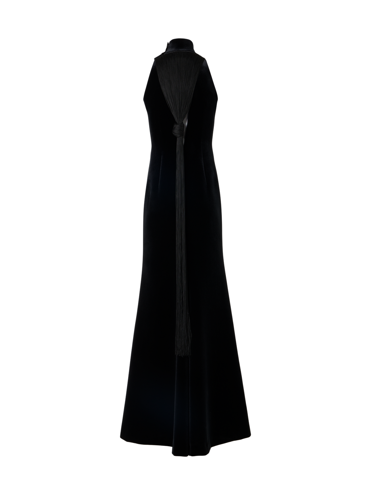 Designer Neckholder-Robe aus Samt mit The Fringe Knot - Schwarz