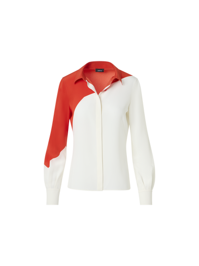 Designer Seiden-Crêpe-Bluse mit Polygon-Druck - Bunt