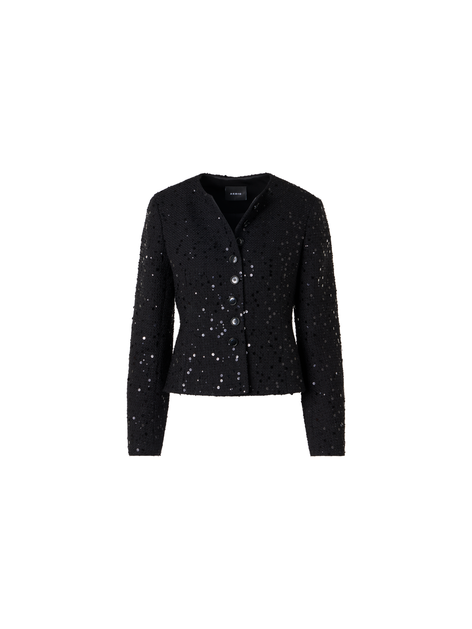 Designer Kelis Jacke aus Baumwoll-Wolle-Tweed mit Pailletten - Schwarz