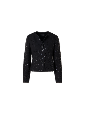 Designer Kelis Jacke aus Baumwoll-Wolle-Tweed mit Pailletten - Schwarz