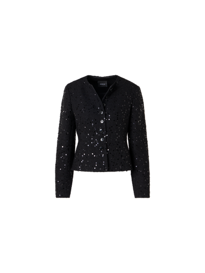 Designer Kelis Jacke aus Baumwoll-Wolle-Tweed mit Pailletten - Schwarz
