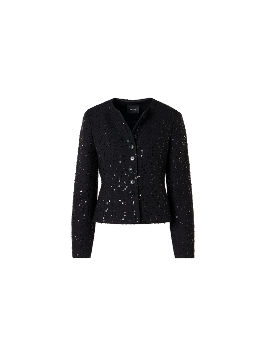 Designer Kelis Jacke aus Baumwoll-Wolle-Tweed mit Pailletten - Schwarz