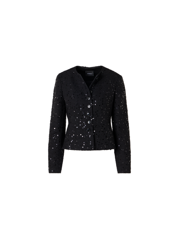Designer Kelis Jacke aus Baumwoll-Wolle-Tweed mit Pailletten - Schwarz