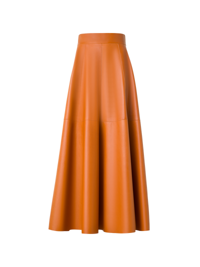 Designer Midi-Lederrock mit A-Linie - Braun