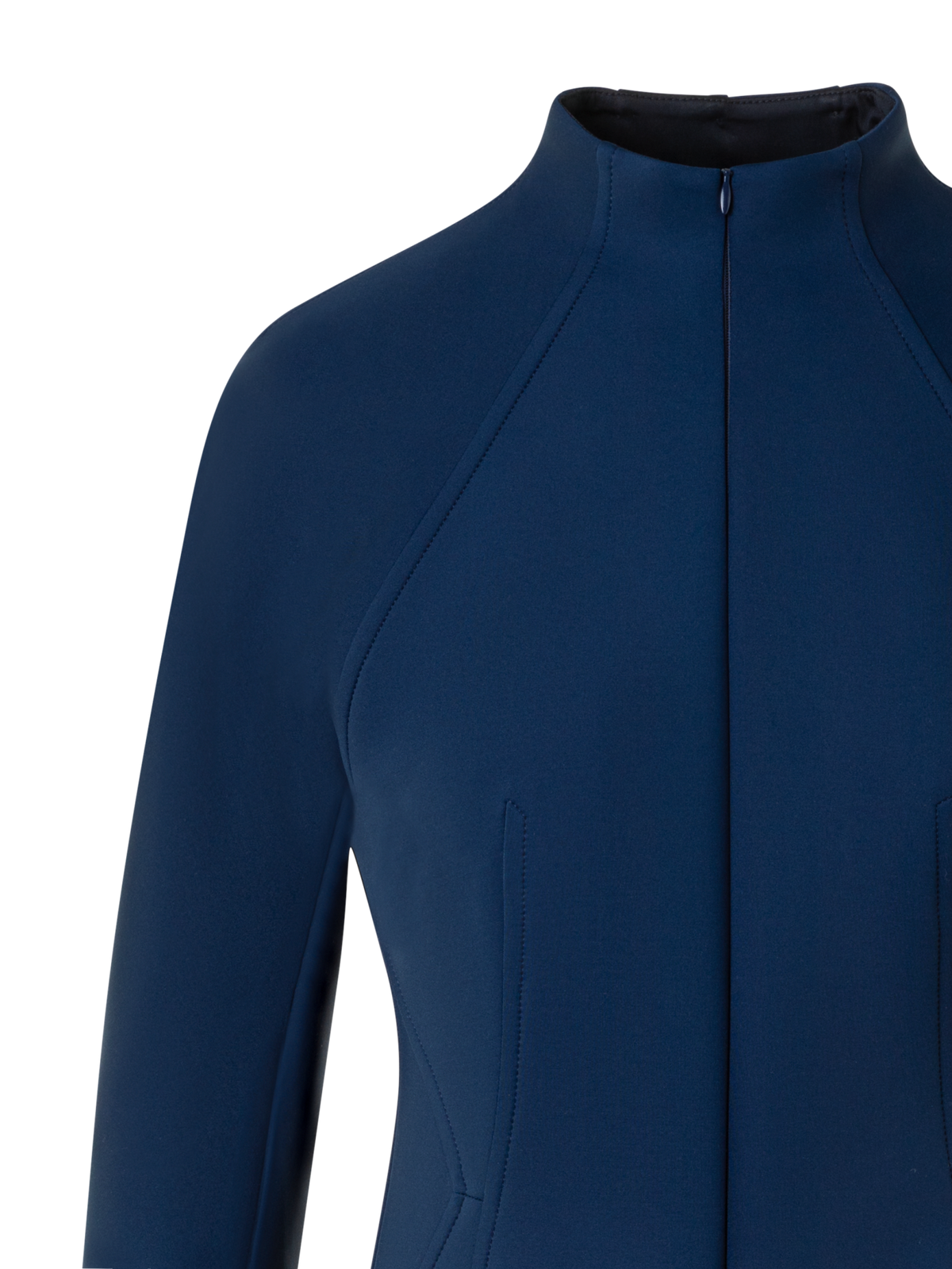 Designer Kurzes Techno Neopren Mock Neck Kleid - Dunkelblau - Blau