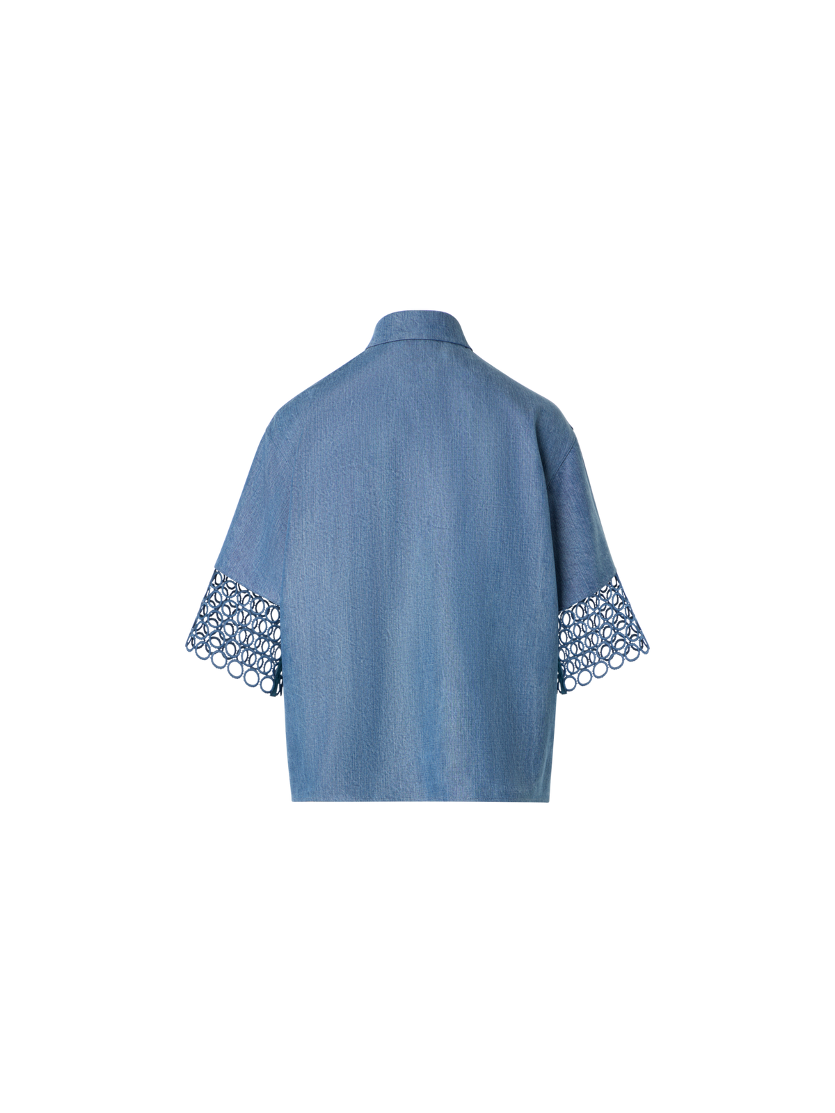 Designer Denim-Bluse mit Ösen-Guipure - Blau