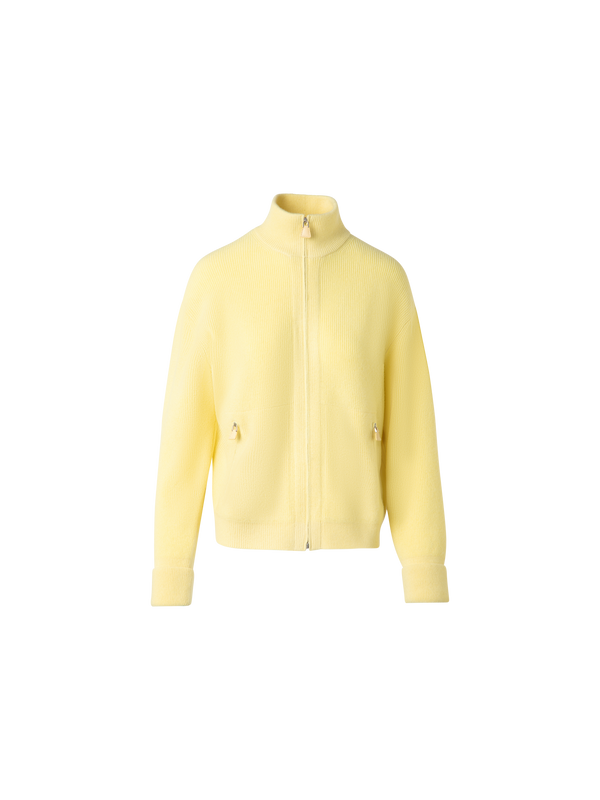 Designer Gerippte Kaschmir-Strickjacke - Gelb