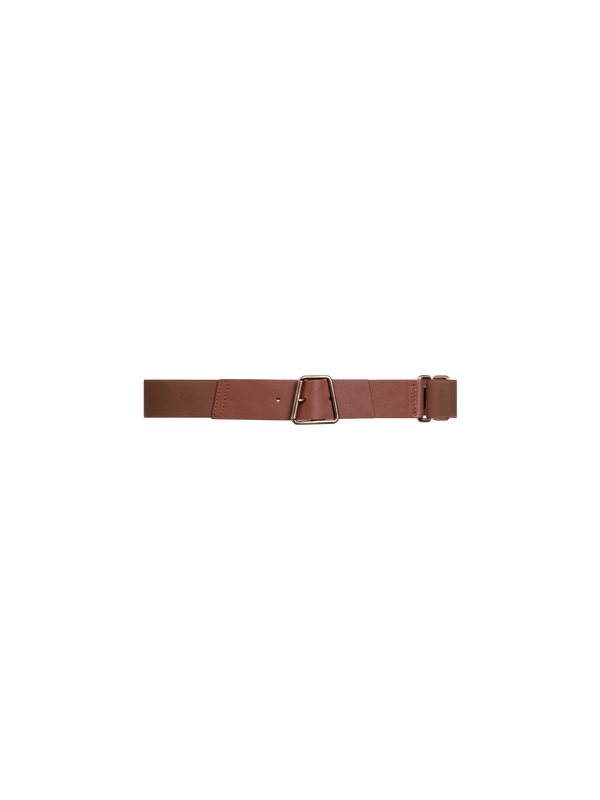 Designer Elastischer Ledergürtel mit Trapez-Schnalle - Braun