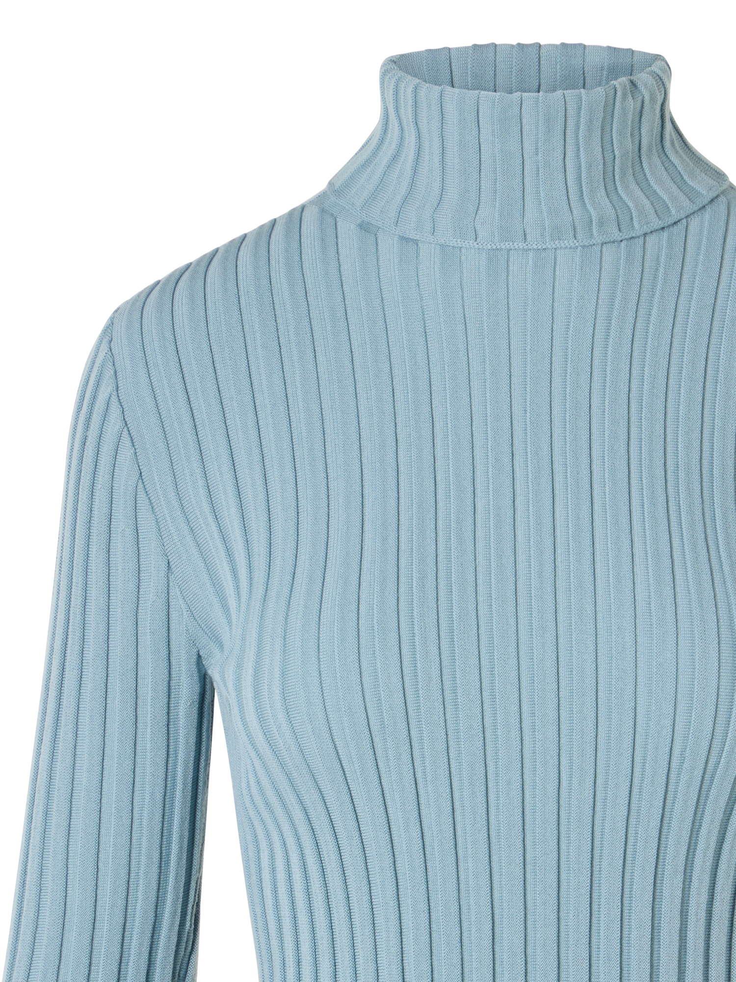 Designer Taillierter Rollkragen aus Merino-Rippstrick - Blau