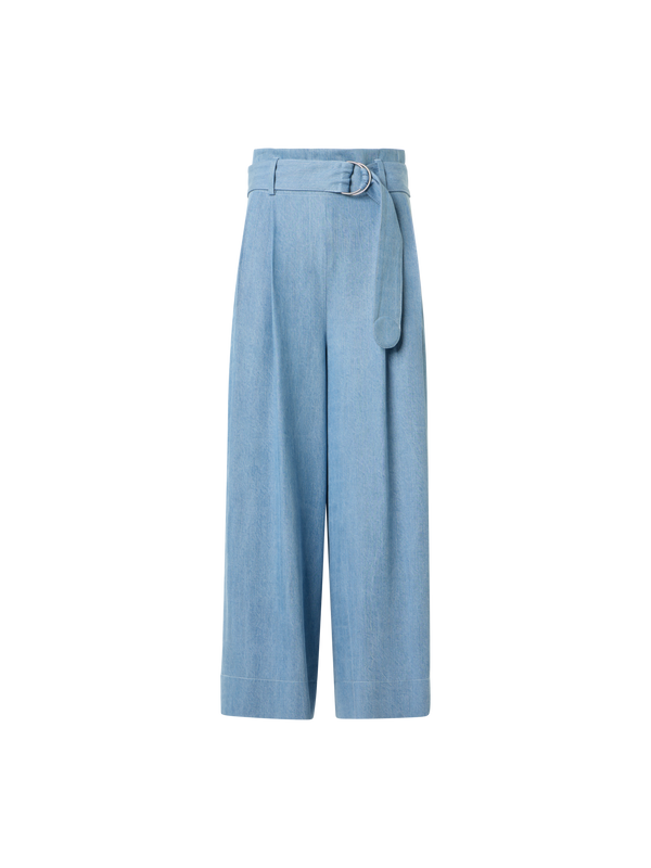 Designer Fiorella plissierte Denim-Culotte mit weitem Bein - Blau
