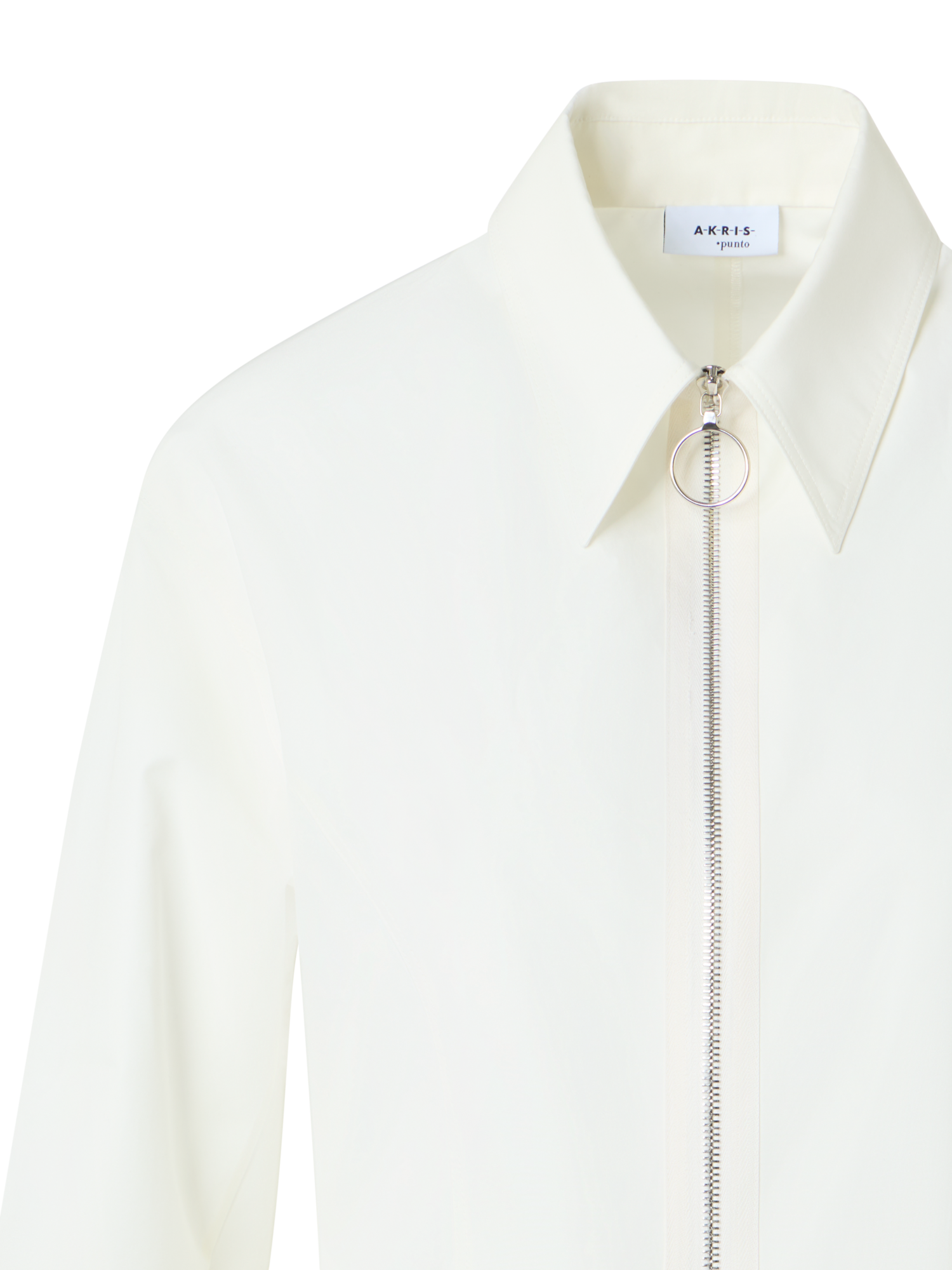 Designer Geraffte Bluse aus Baumwollpopeline mit Reissverschluss - Ecru