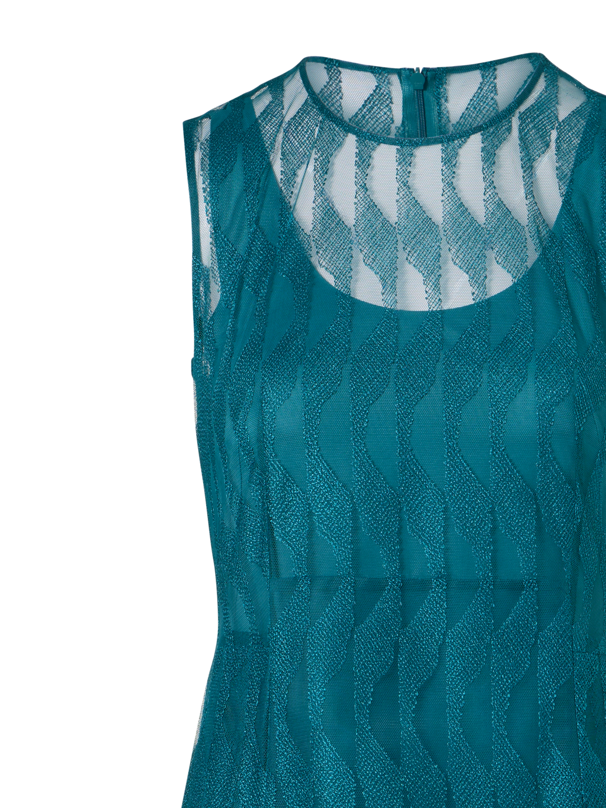 Designer Ärmelloses Midi-Kleid mit High Plains Stickerei auf Tüll - Grün