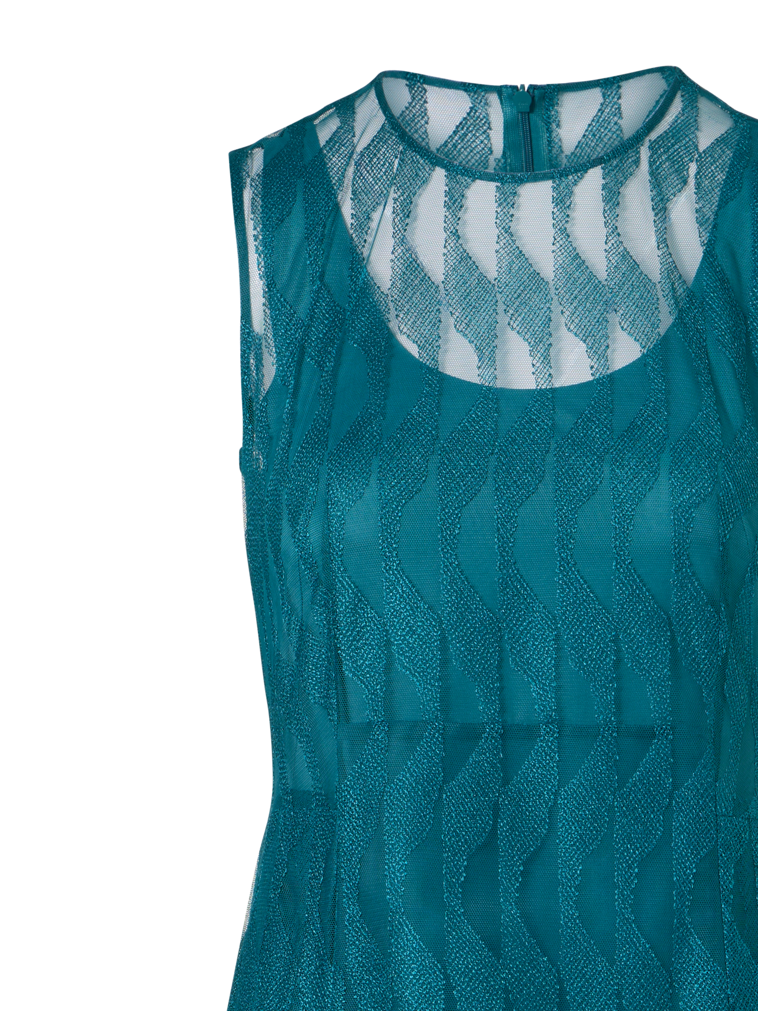 Designer Ärmelloses Midi-Kleid mit High Plains Stickerei auf Tüll - Grün