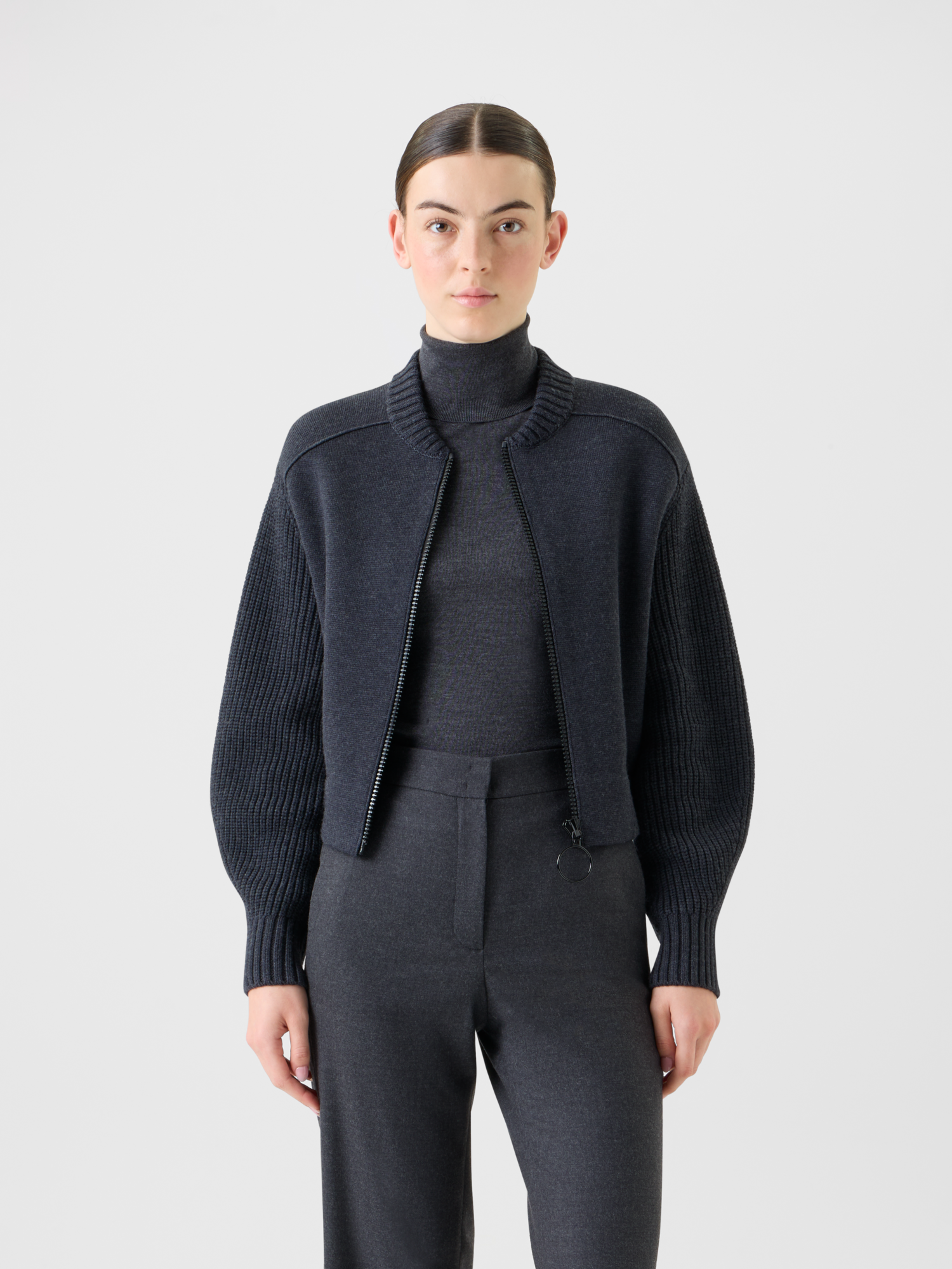 Designer Wolle Milano Strickblouson - Grau 