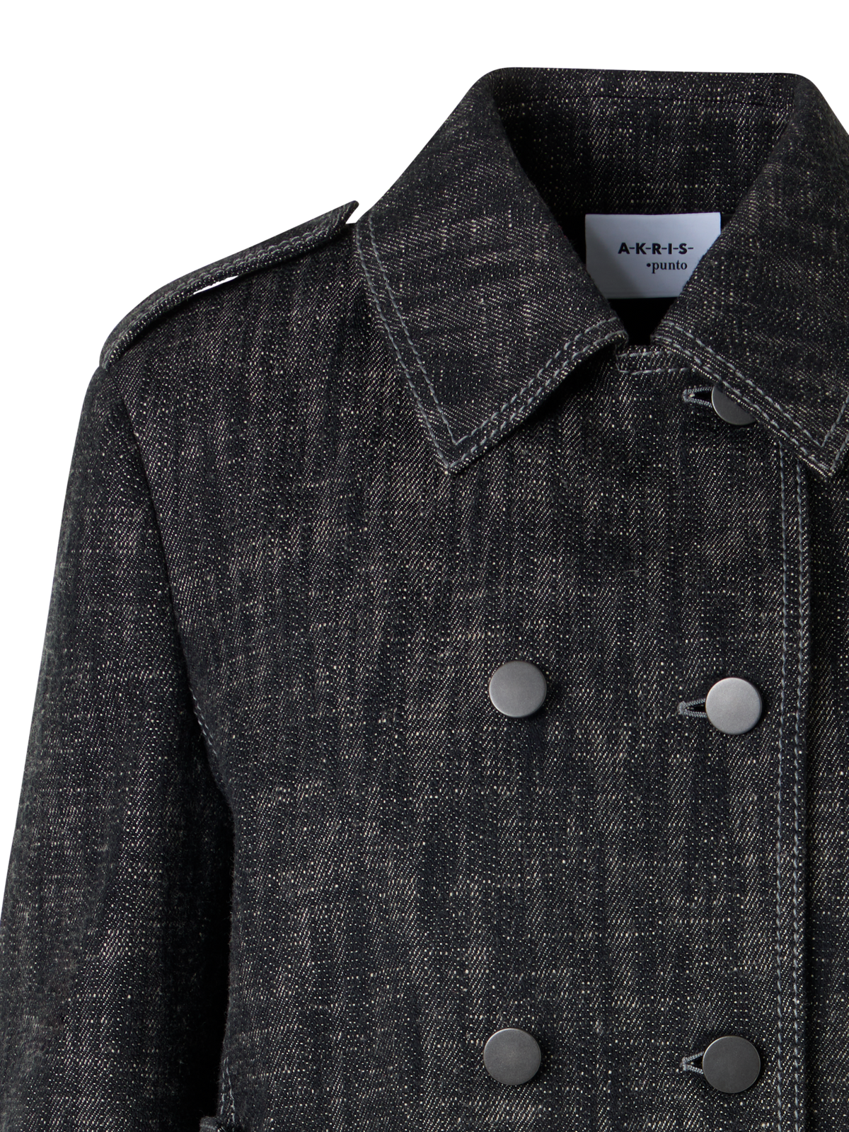 Designer Langärmelige Jacke aus schwerem, gewaschenem Baumwoll-Denim - Schwarz