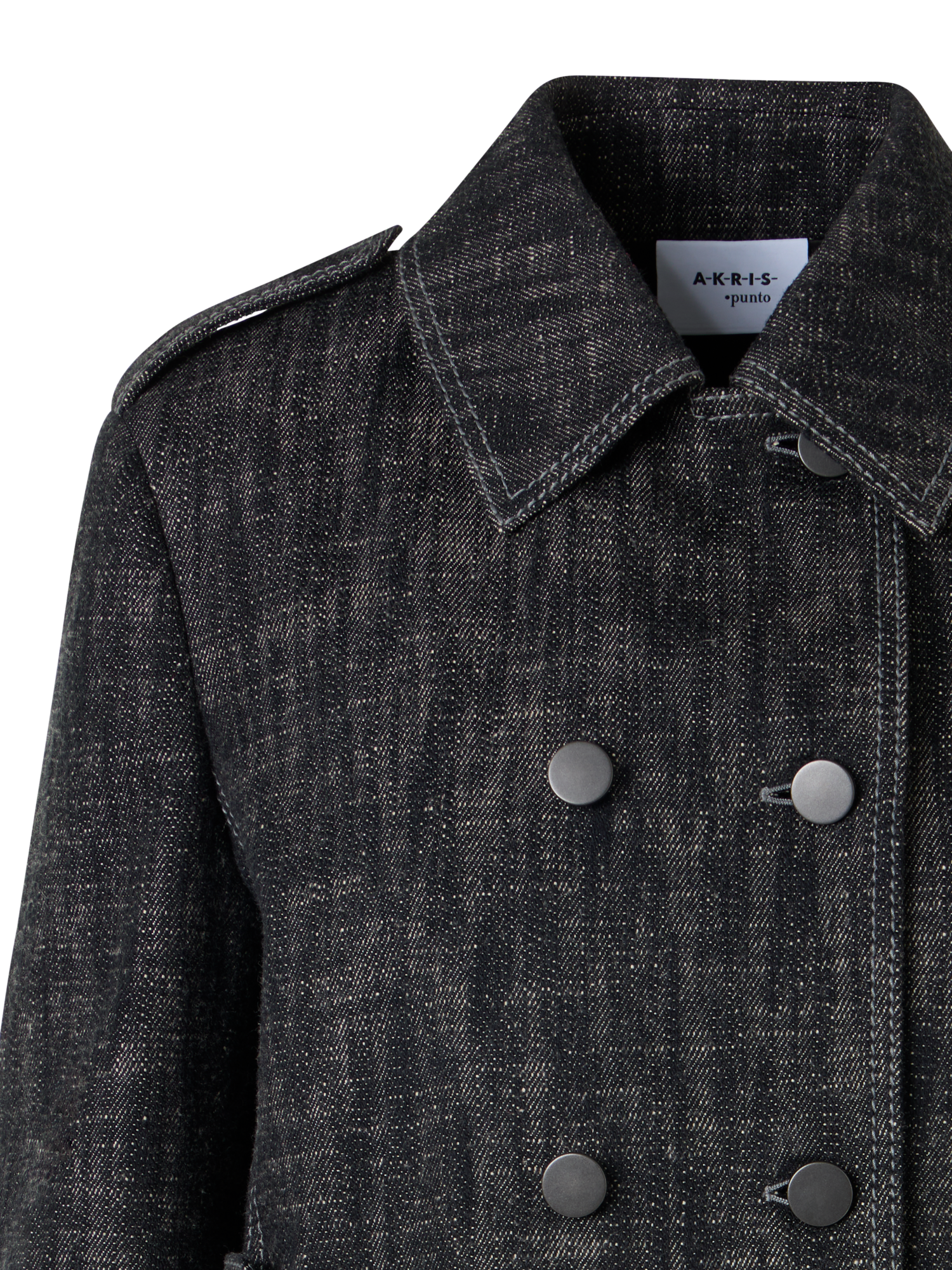Designer Langärmelige Jacke aus schwerem, gewaschenem Baumwoll-Denim - Schwarz