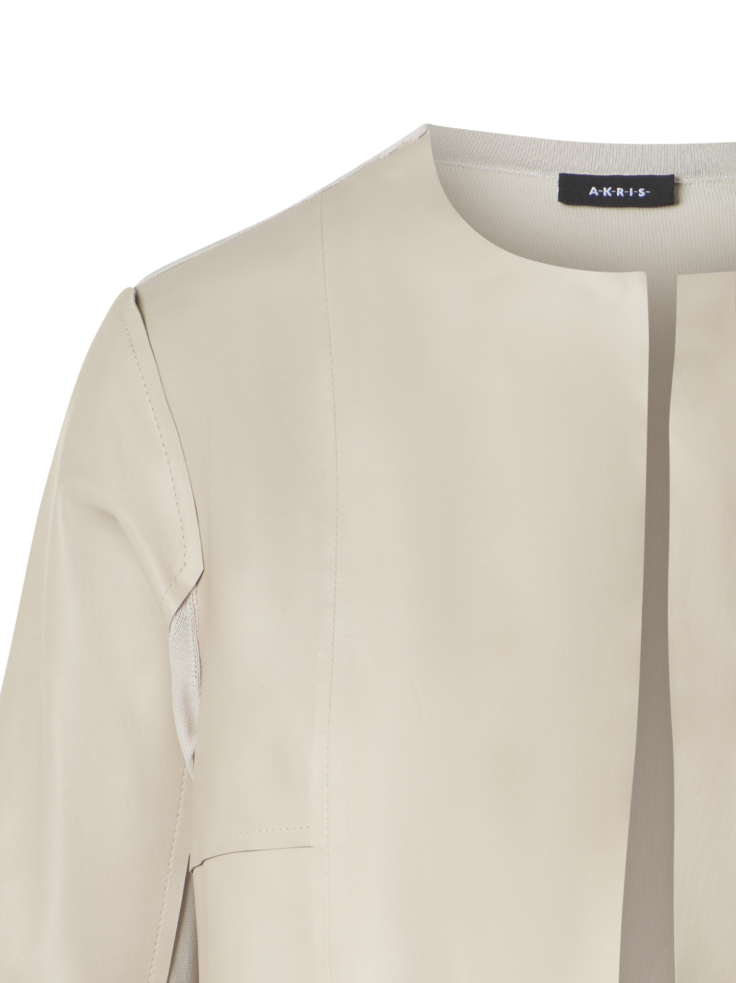 Designer Strick-Cardigan mit Lederpanelen und transparentem Rücken - Beige