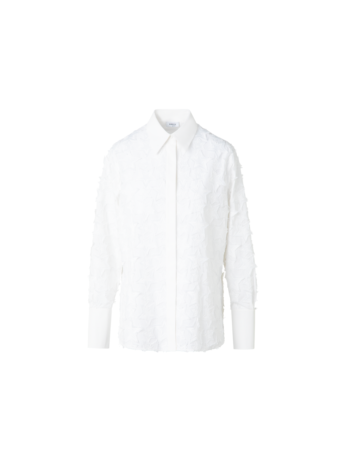 Designer Bluse aus Baumwolle mit 3D-Stern-Stickerei - Ecru - Weiss