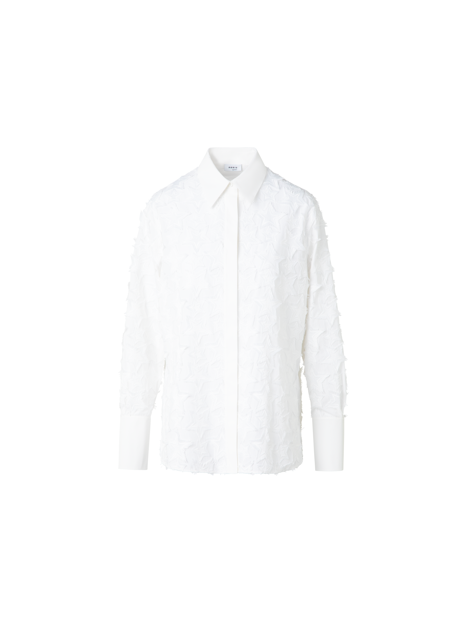 Designer Bluse aus Baumwolle mit 3D-Stern-Stickerei - Ecru - Weiss