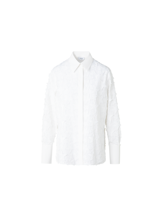 Designer Bluse aus Baumwolle mit 3D-Stern-Stickerei - Ecru - Weiss