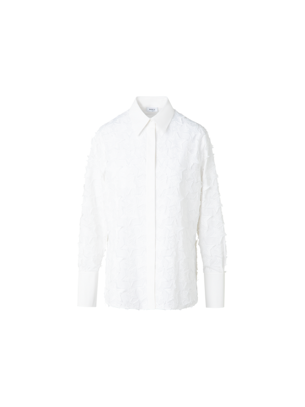 Designer Bluse aus Baumwolle mit 3D-Stern-Stickerei - Ecru - Weiss