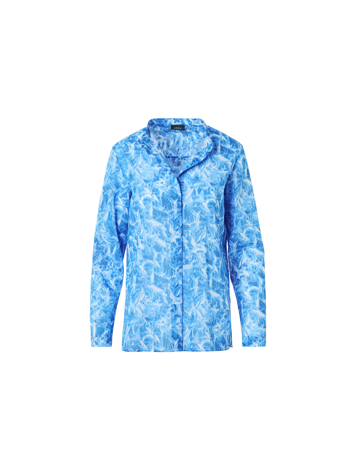 Designer Tunika-Bluse aus Baumwoll-Voile mit Whitecaps-Print - Blau